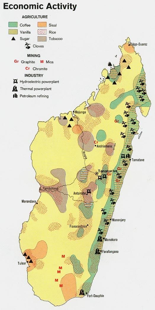Karte von Madagaskar mit natürlichen Ressourcen