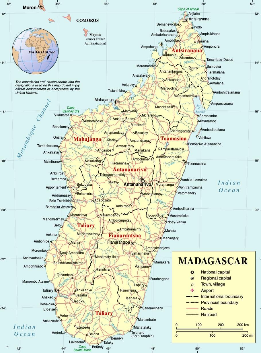 Madagaskar Landkarte mit Städten
